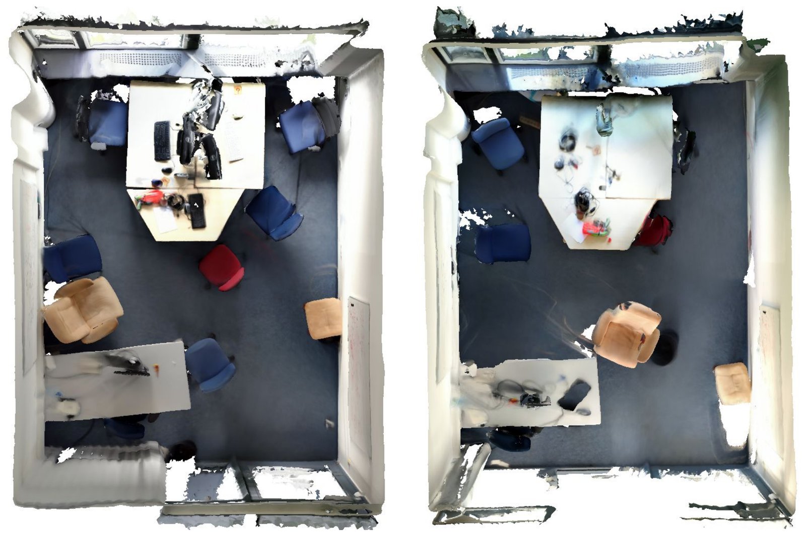 3RScan indoor scene change: previous session vs current session, top-down room scan