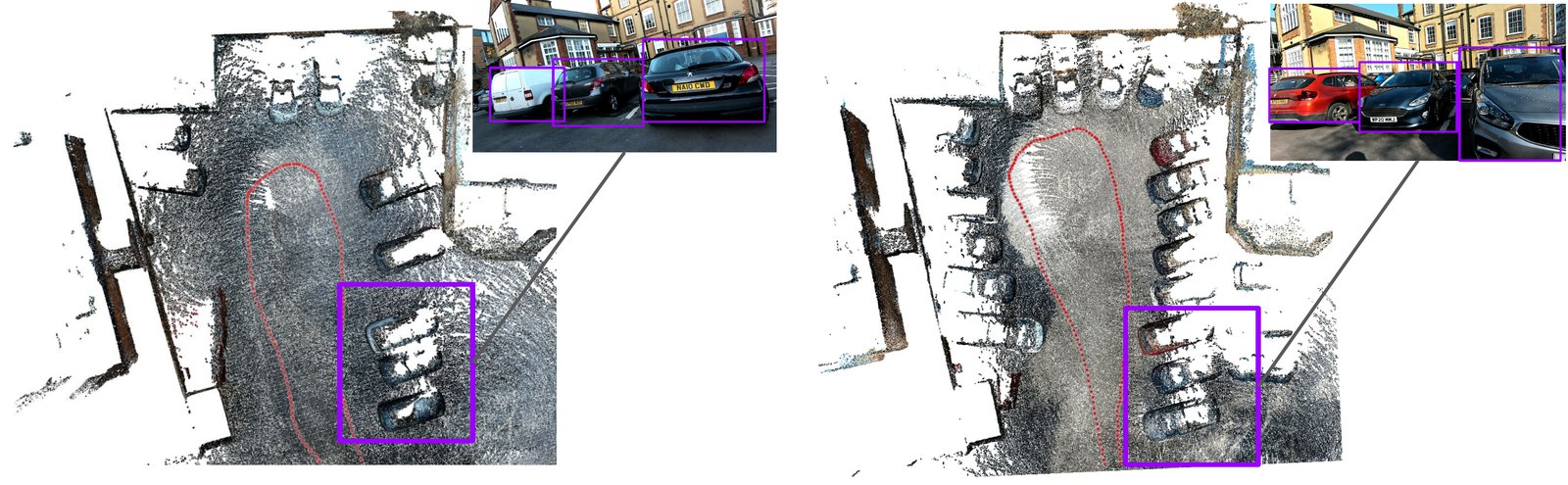 Car park scene change: previous session vs current session, with cars replaced highlighted